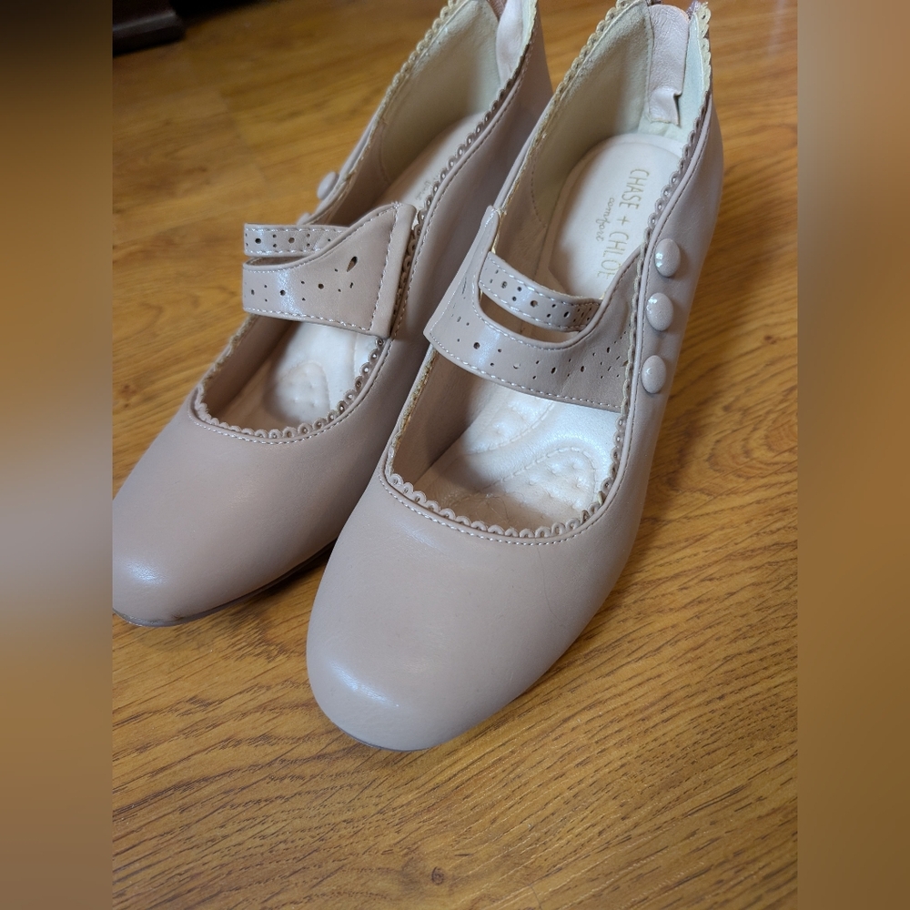 Chase & Chloe Beige Mary Jane Shoes